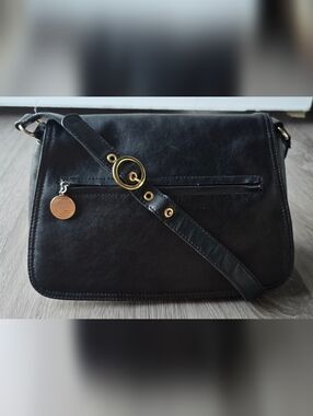 CL America Black Faux Leather Shoulder Bag Flap Crossbody Gold Tone Hardware